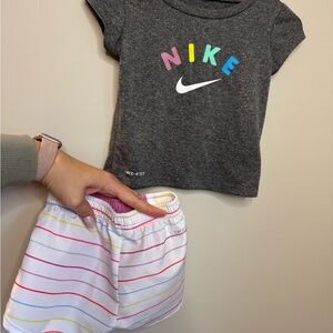 Nike Charcoal Tee and White Striped Shorts Set 18m